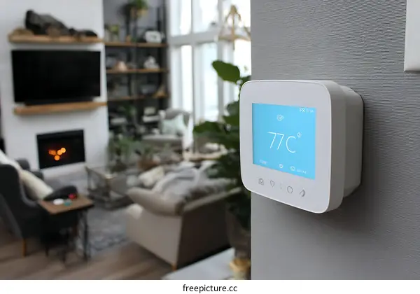 Modern Smart Thermostat in a Cozy Living Room