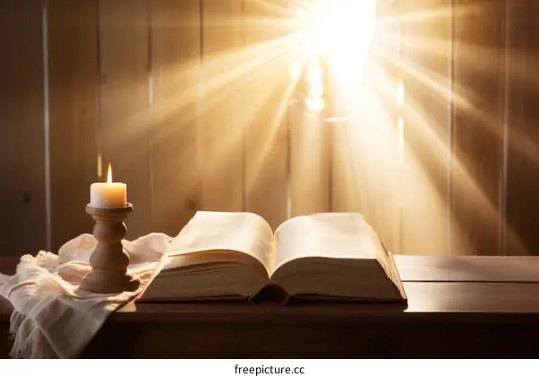 rays of light shining down on an open bible