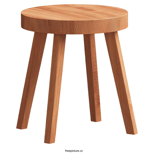 [Transparent Background PNG]Simple Wooden Round Stool with Straight Legs