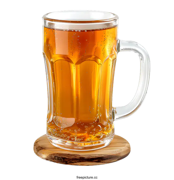 [Transparent Background PNG]Glass of Light Beer on Wooden Coaster