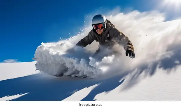 Man snowboarding down a snowy mountainside