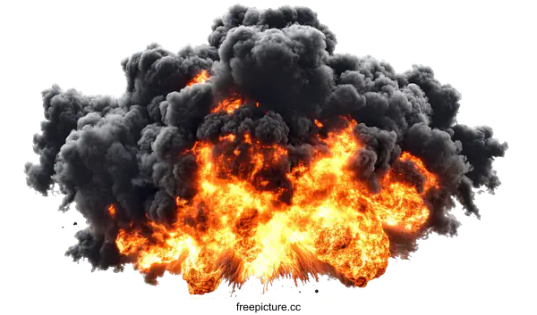 [Transparent Background PNG]Explosion Smoke and Fire Isolated on White Background