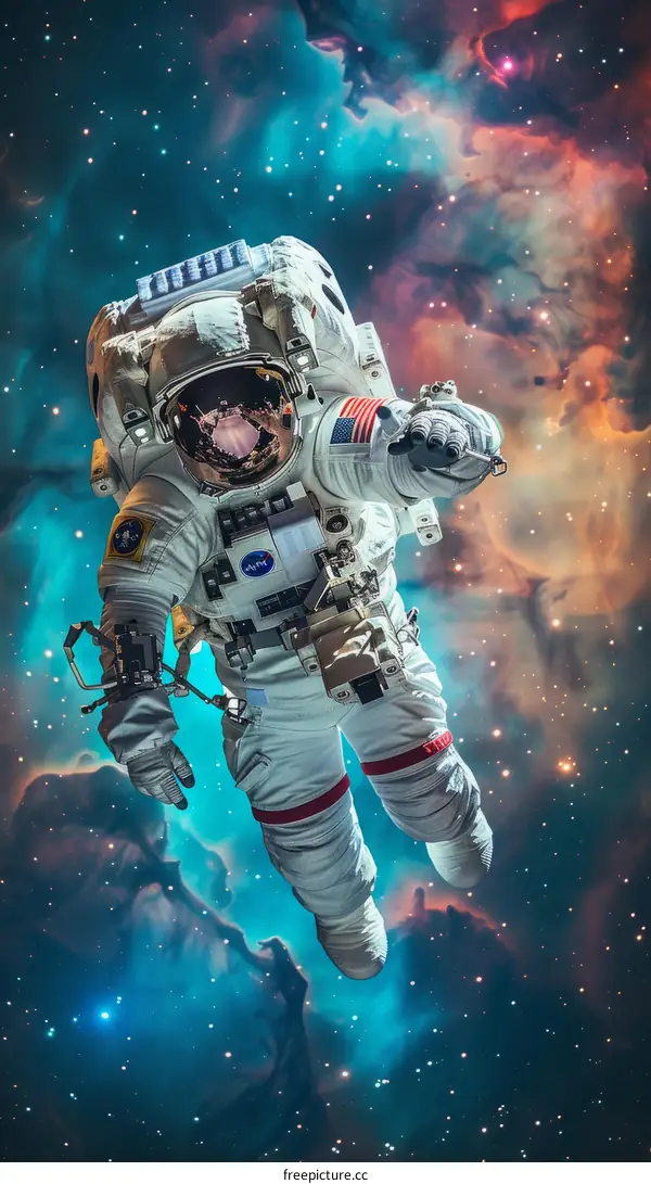 Astronaut in spacesuit floating in the vastness of space