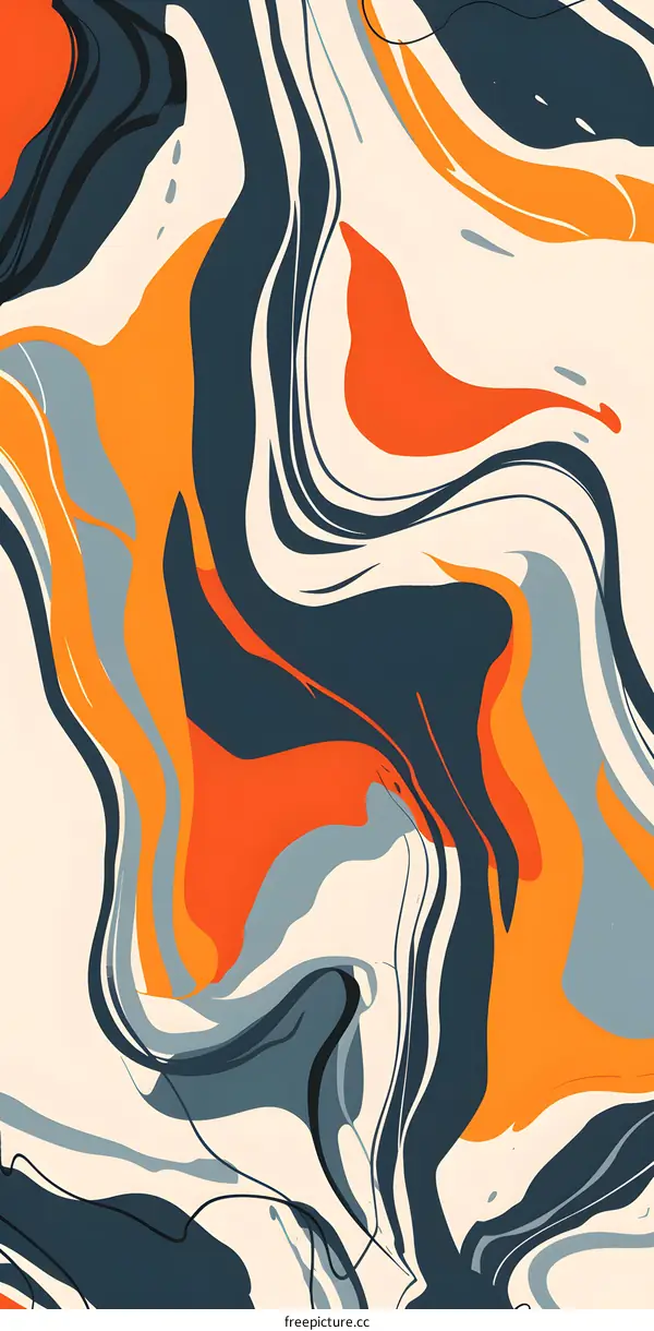 Abstract Swirl Background Design with Orange, Blue, White and Black Colors