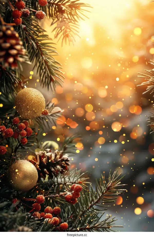 Red Baubles and Ornaments on a Festive Christmas Tree