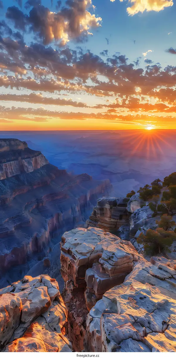 Grand Canyon Sunset with Golden Light and Dramatic Sky