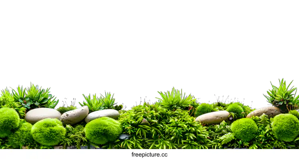 [Transparent Background PNG]Green Moss and Stones Isolated on White Background