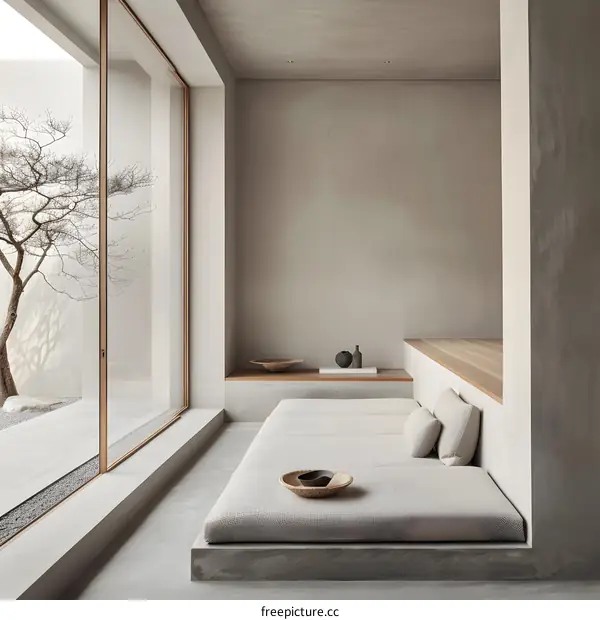 Minimalist Interior Design with Concrete Walls and a Large Window
