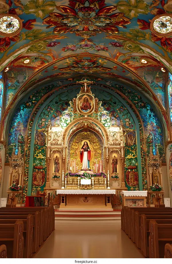 Ornate Church Interior With Detailed Artwork