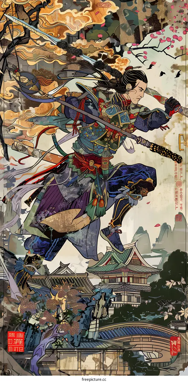 Samurai Warrior in Traditional Japanese Art Style