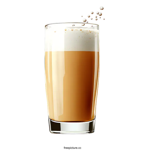 [Transparent Background PNG]Glass of Latte Art with Frothy Foam