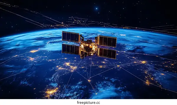 Global Satellite Communication Network Above Earth