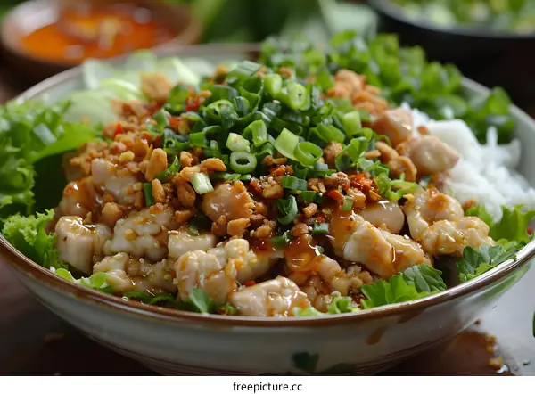 Close Up of Chicken with Sauce and Green Onions