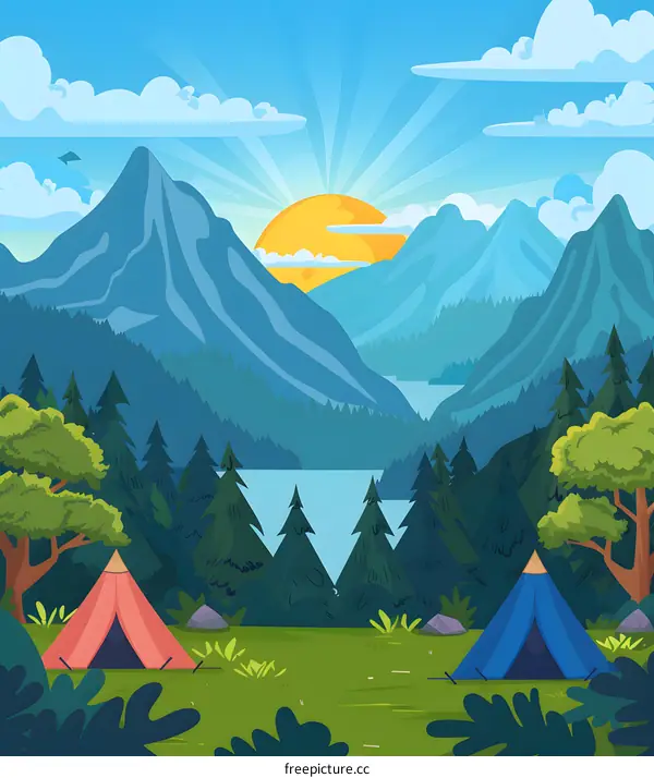 Mountain Camping Landscape Illustration