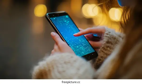 Woman using a phone with technology illustration