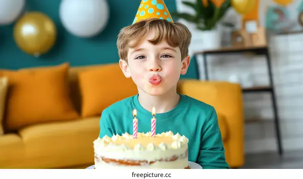 Happy Birthday Boy Blowing Out Candles on Cake