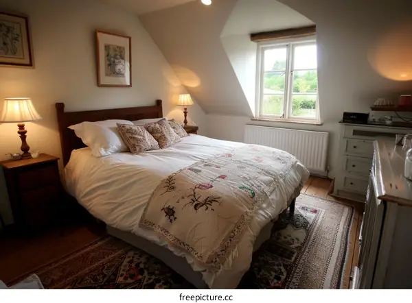A Cozy Bedroom with a Countryside View