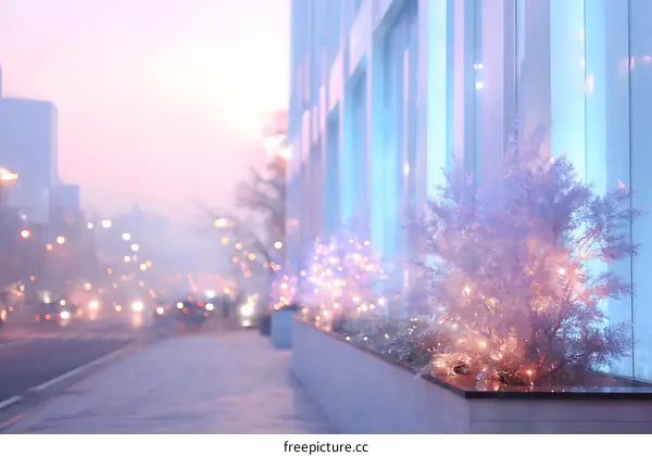 Pastel City Street at Dusk with Decorations