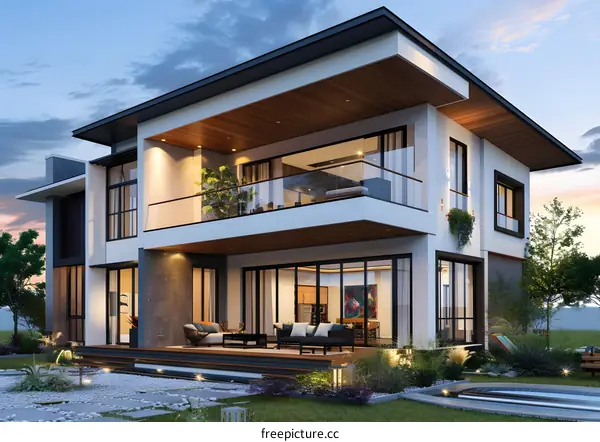 Modern House with Balcony and Swimming Pool