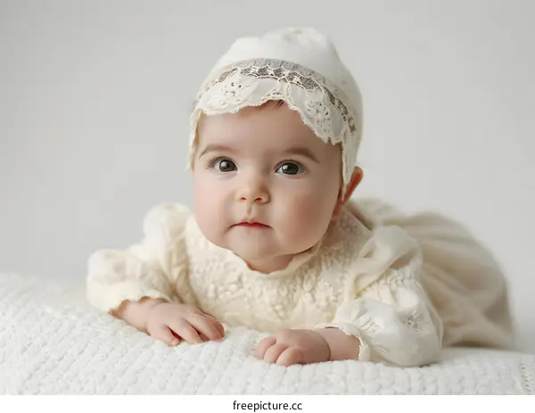Baby Girl in White Lace Outfit