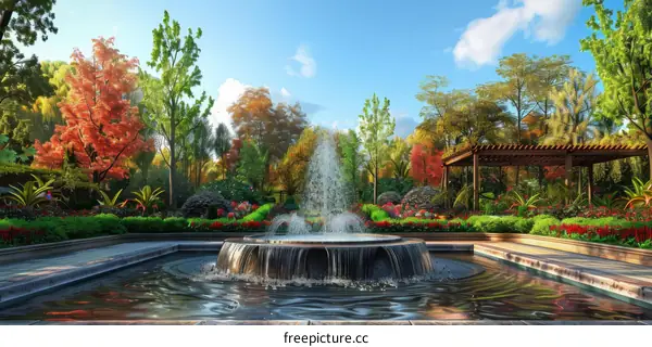 Beautiful fountain in the autumn park