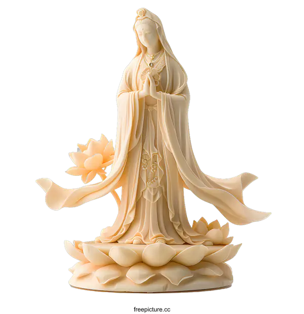 [Transparent Background PNG]White Guanyin Statue on White Background