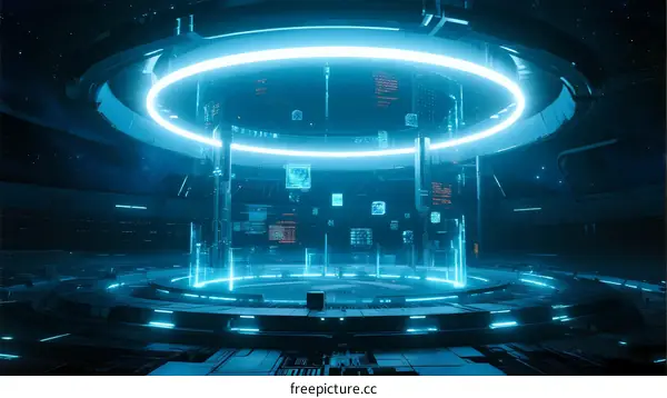 Futuristic Circular Holographic Interface with Digital Data Display
