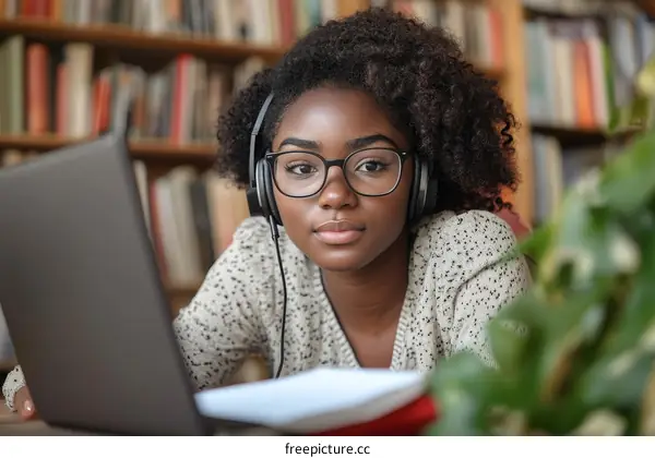 Focused Student in a Library Setting