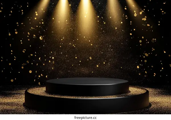 Luxury Black Podium Stage with Golden Glitter