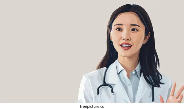 Asian female doctor in lab coat smiling