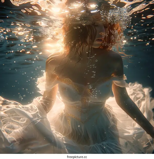 Ethereal Underwater Dream: Woman in White Dress