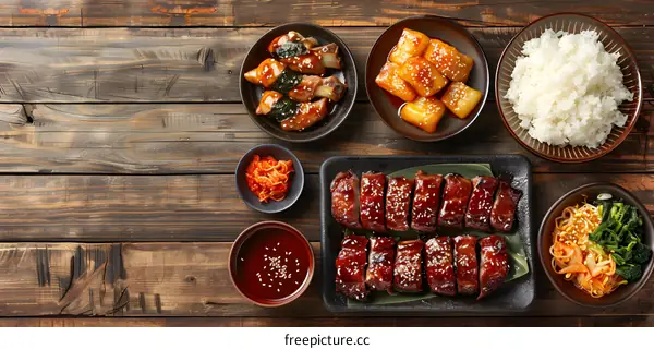 Korean Cuisine Food on Wooden Table