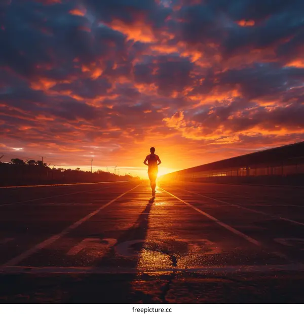 Runner in front of a setting sun