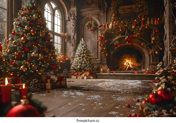 Christmas Trees by the Fireplace