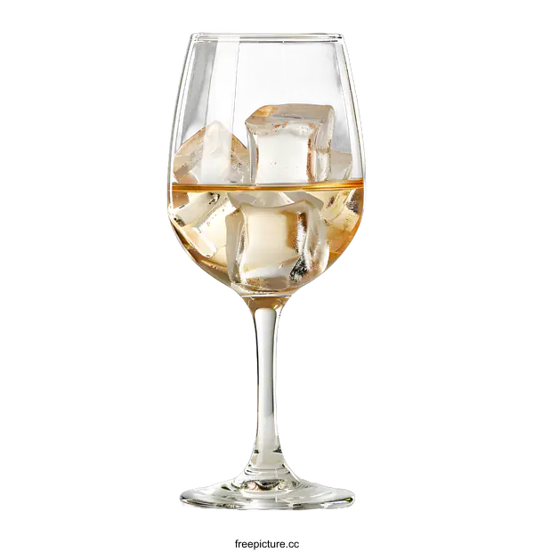 [Transparent Background PNG]White Wine with Ice Cubes in a Glass