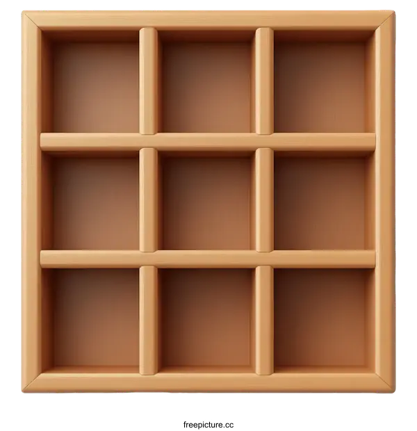 [Transparent Background PNG]Empty Wooden Display Shelf with Nine Compartments