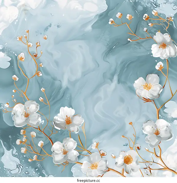 Abstract Blue and White Floral Watercolor Painting