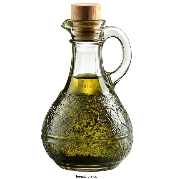 [Transparent Background PNG]Glass Olive Oil Dispenser with Decorative Carving