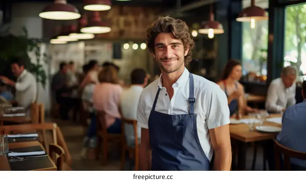 Portrait of a happy male waiter standing in a restaurant