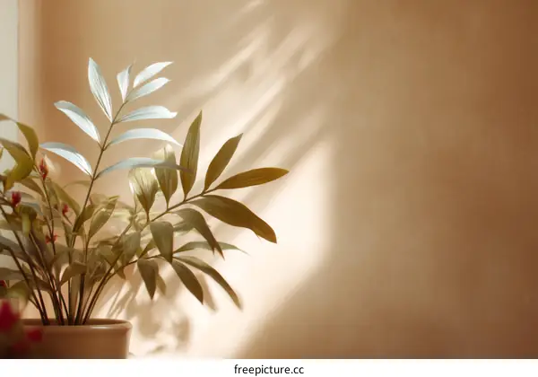 Indoor Plant with Natural Sunlight Casts Shadows