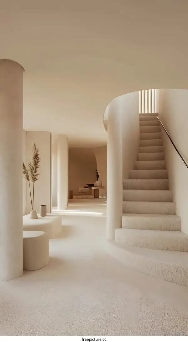 Minimalist Modern Interior Design With Beige Staircase