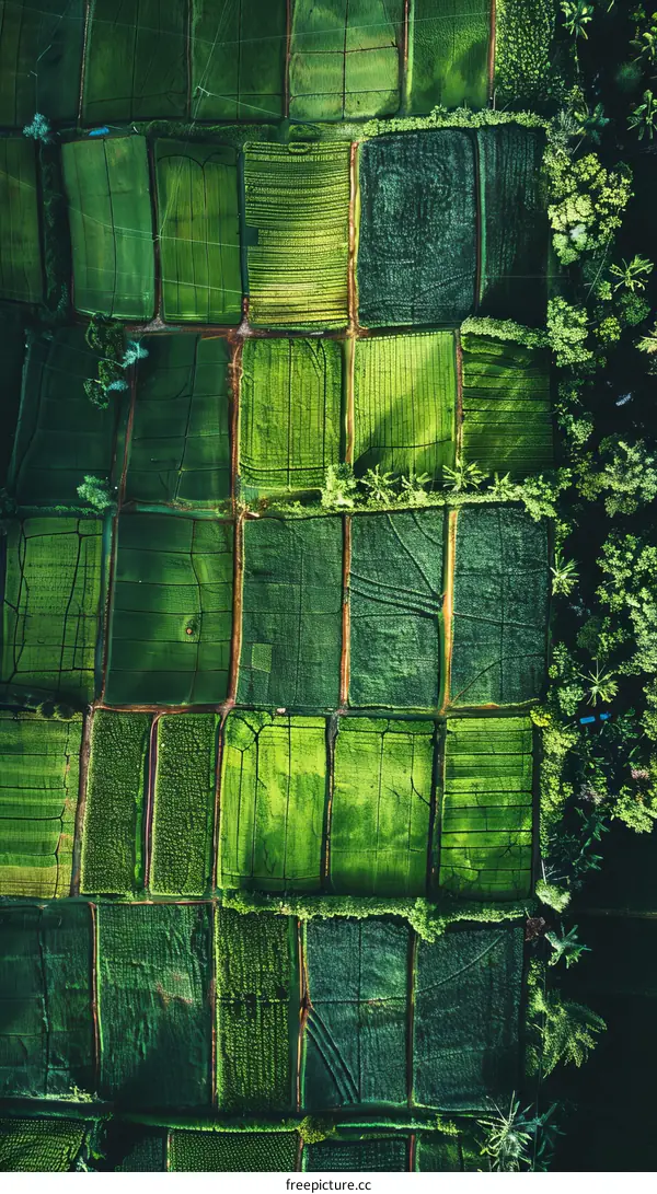 Aerial View of Lush Green Agricultural Fields