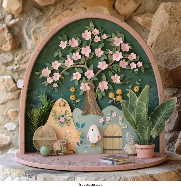 Pink Bird in a Whimsical Garden