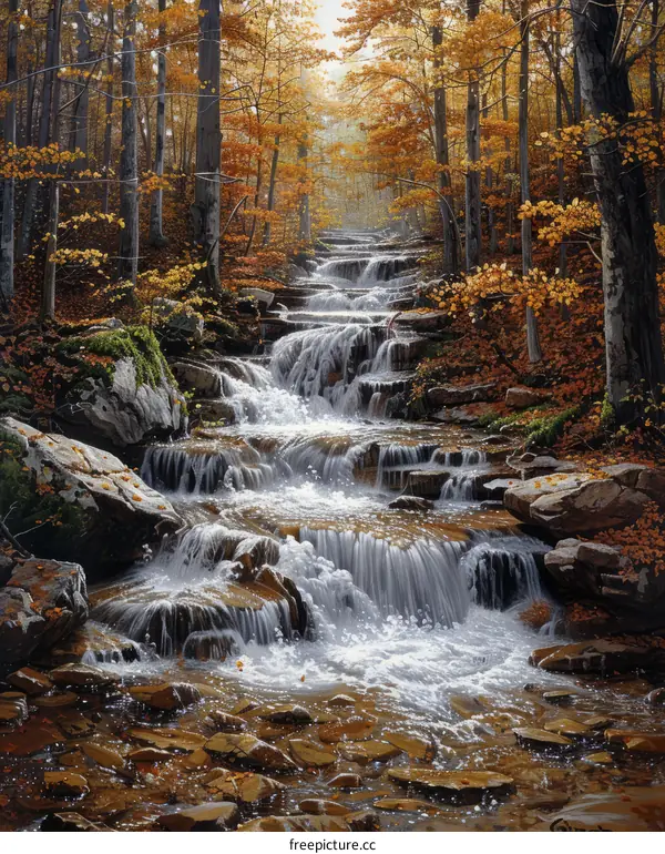 Waterfall in the Autumn Forest