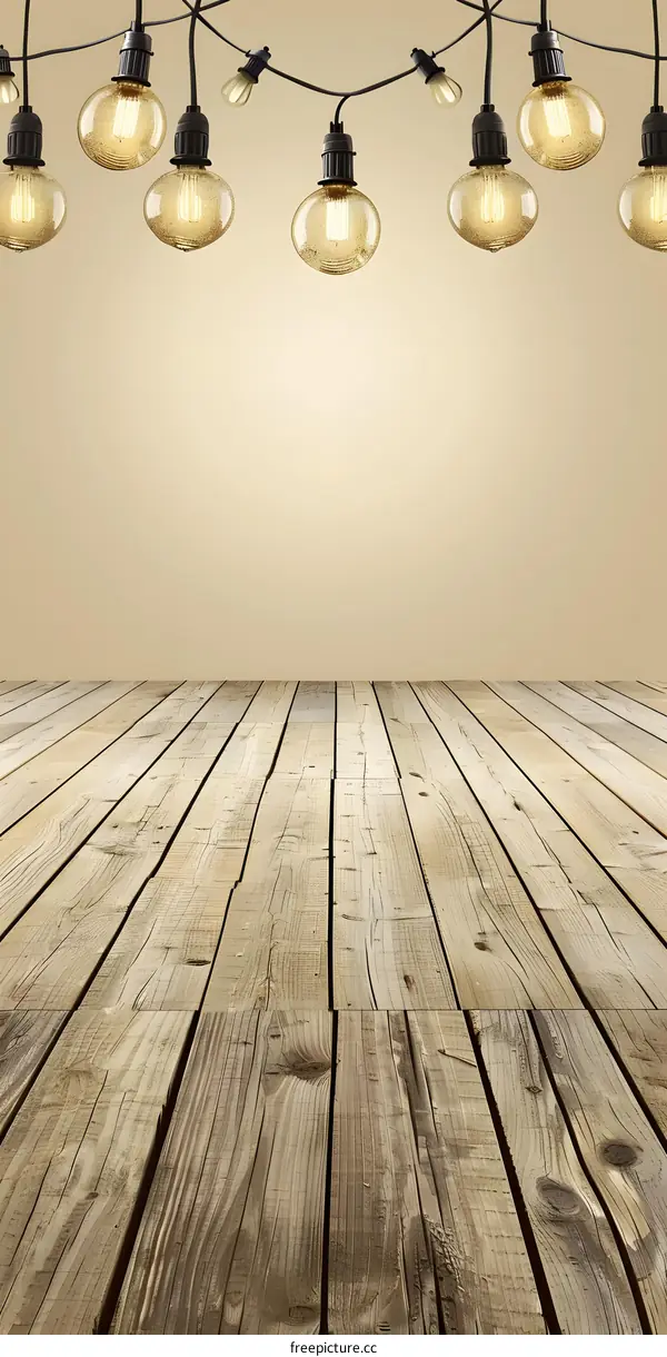 Rustic Wooden Floor with Hanging String Lights
