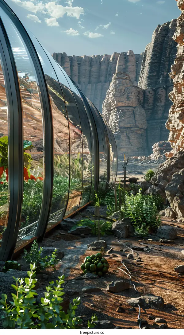 Glass Dome Greenhouse on Distant Planet with Vegetation Growth