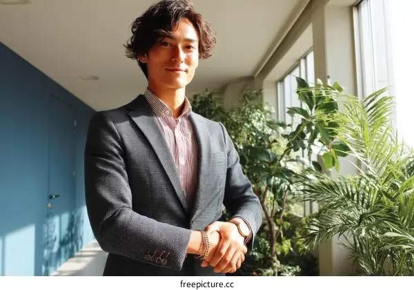 Asian Businessman in Modern Office Environment