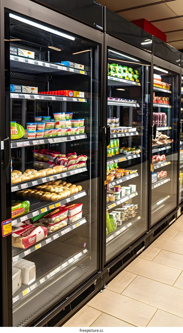 Refrigerator Display of Various Foods in Grocery Store
