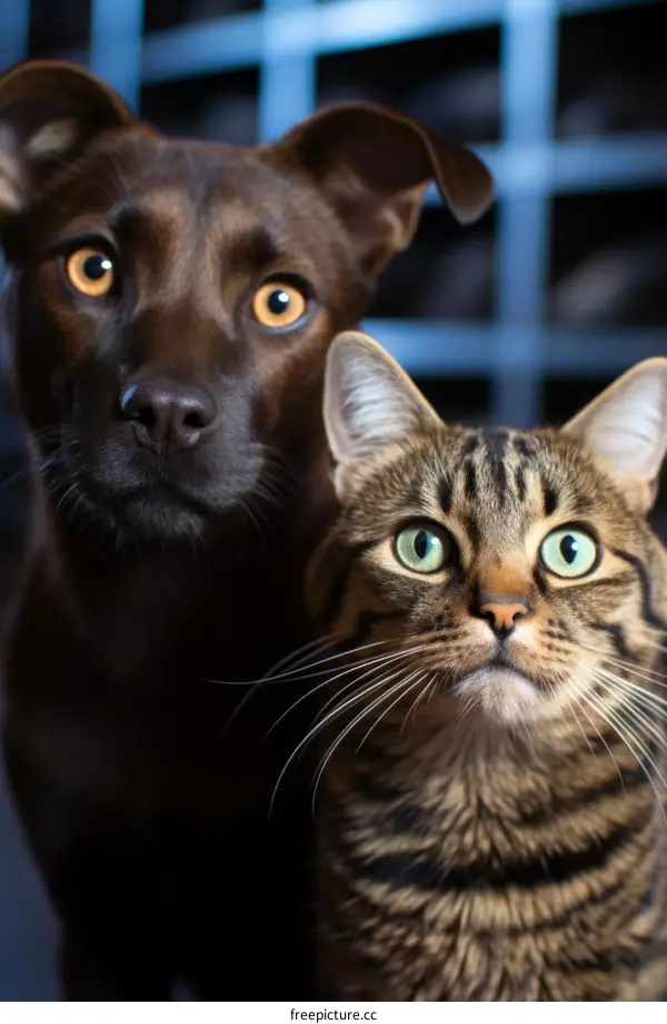 Curious Kitty and Puppy Looking