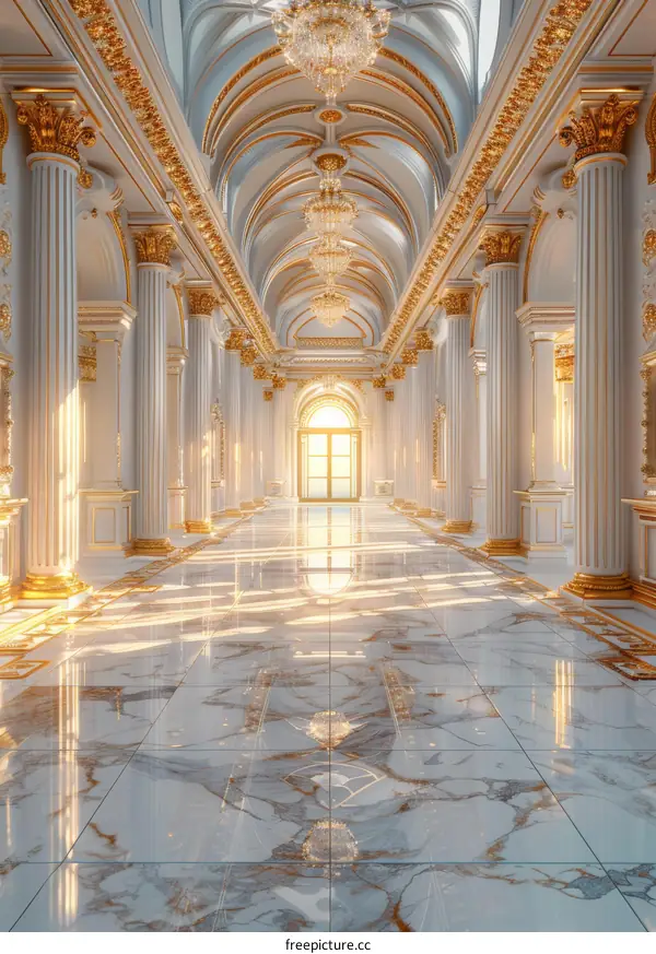 Majestic Royal Hallway with Golden Accents